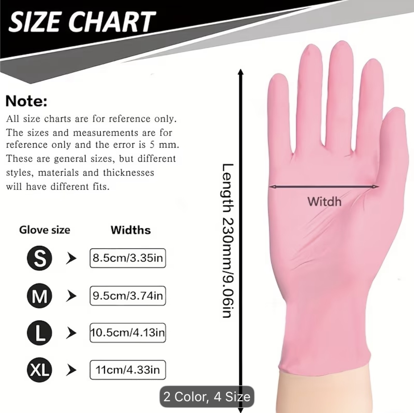 Nitrile disposable gloves in pink and black